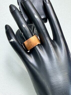 Vintage Wide Solid Copper Band Ring Square Edge Minimalist Statement
